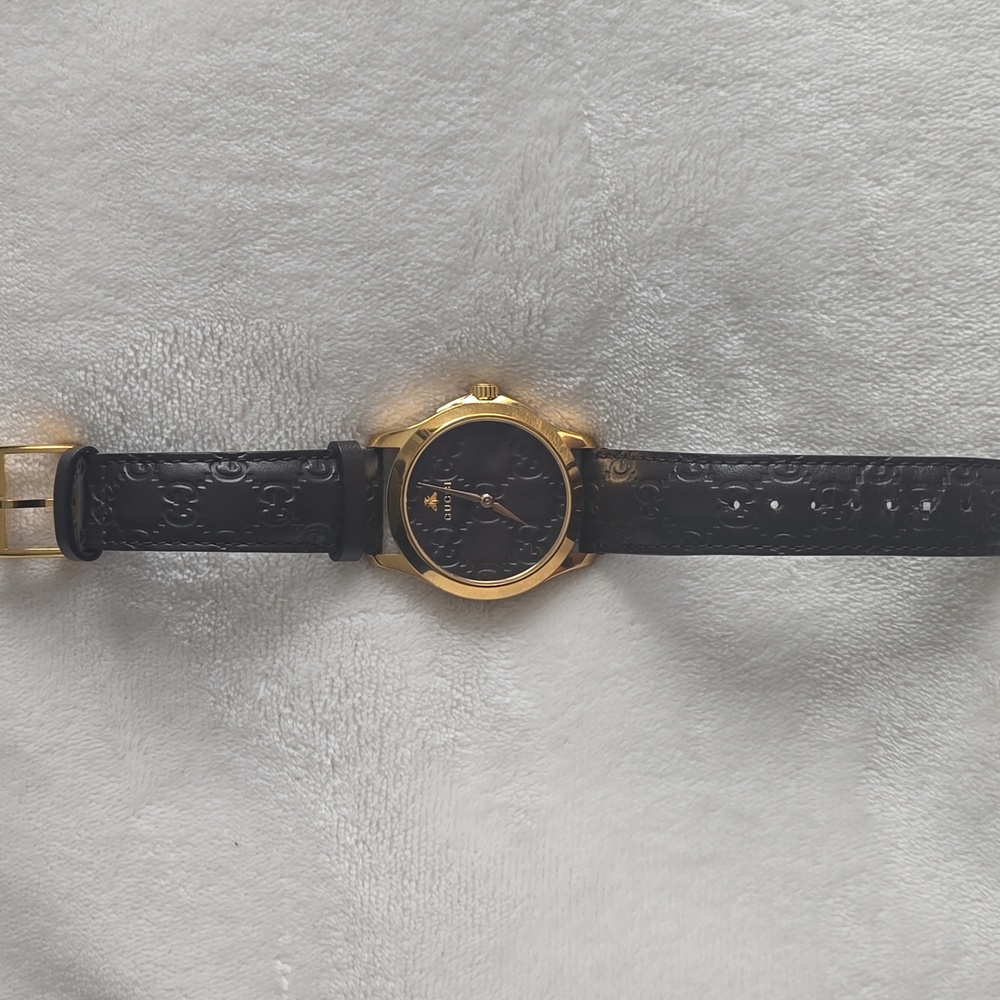 GUCCI DARK BROWN G-TIMELESS 38MM GG DIAL QUARTZ SS  WATCH